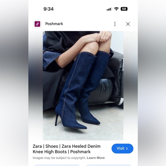 Zara Shoes - Zara Navy Denim Knee High Stiletto Boots